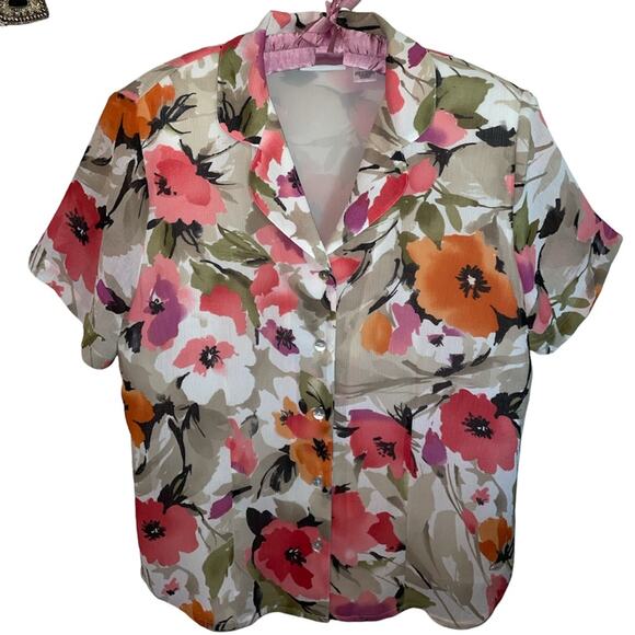 Alfred Dunner Vintage Floral Short Sleeve 80s Button Front Lined Blouse size 12 - Picture 3 of 10
